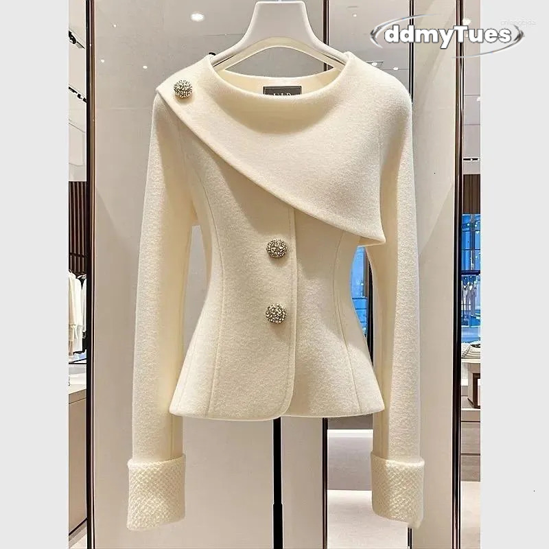 Women's Jackets High End Elegant Jacket Coat Women Autumn Winter O-neck Long Sleeve Fashion Asymmetric Design Office Lady Outwear Tops TUES