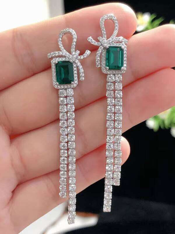 2.6ct Lab Emerald Jewelry Women Gold Plated Moissanite Drop Earrings in Sier