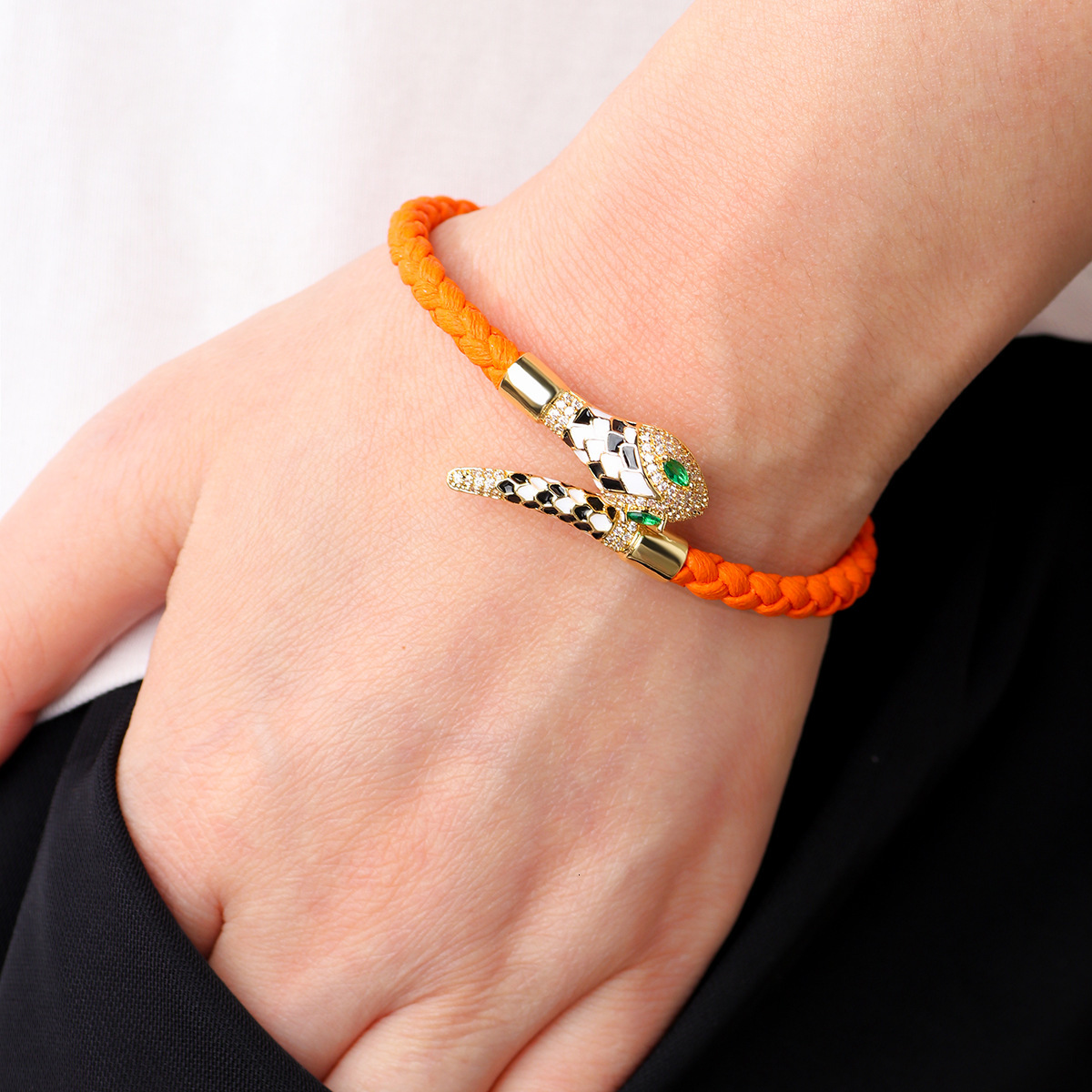 Luxury Brand Designer Jewelry European And American Hot-Selling New Product Bracelet Woven Open Bracelet Fashion Exquisite Snake-Shaped Retro Rhinesto