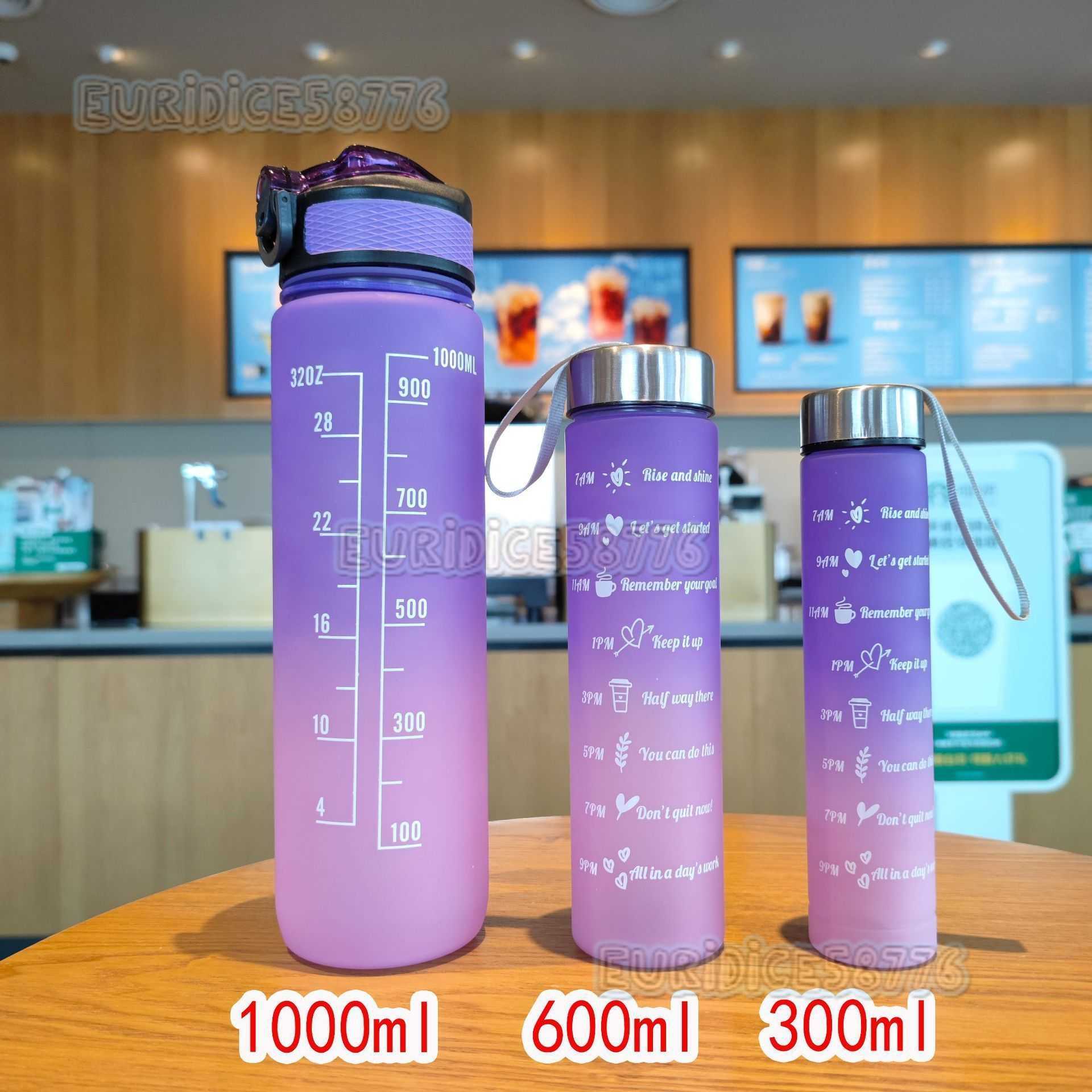 Gradient Color Threepiece Set Space Cup Summer Frosted Sports Water Cup Portable Strap Duckbill Straw Plastic Cup H250911