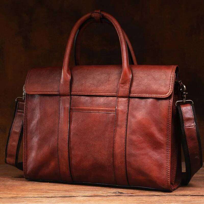 Vegetable tanned handbag briefcase leather shoulder messenger casual men's bag