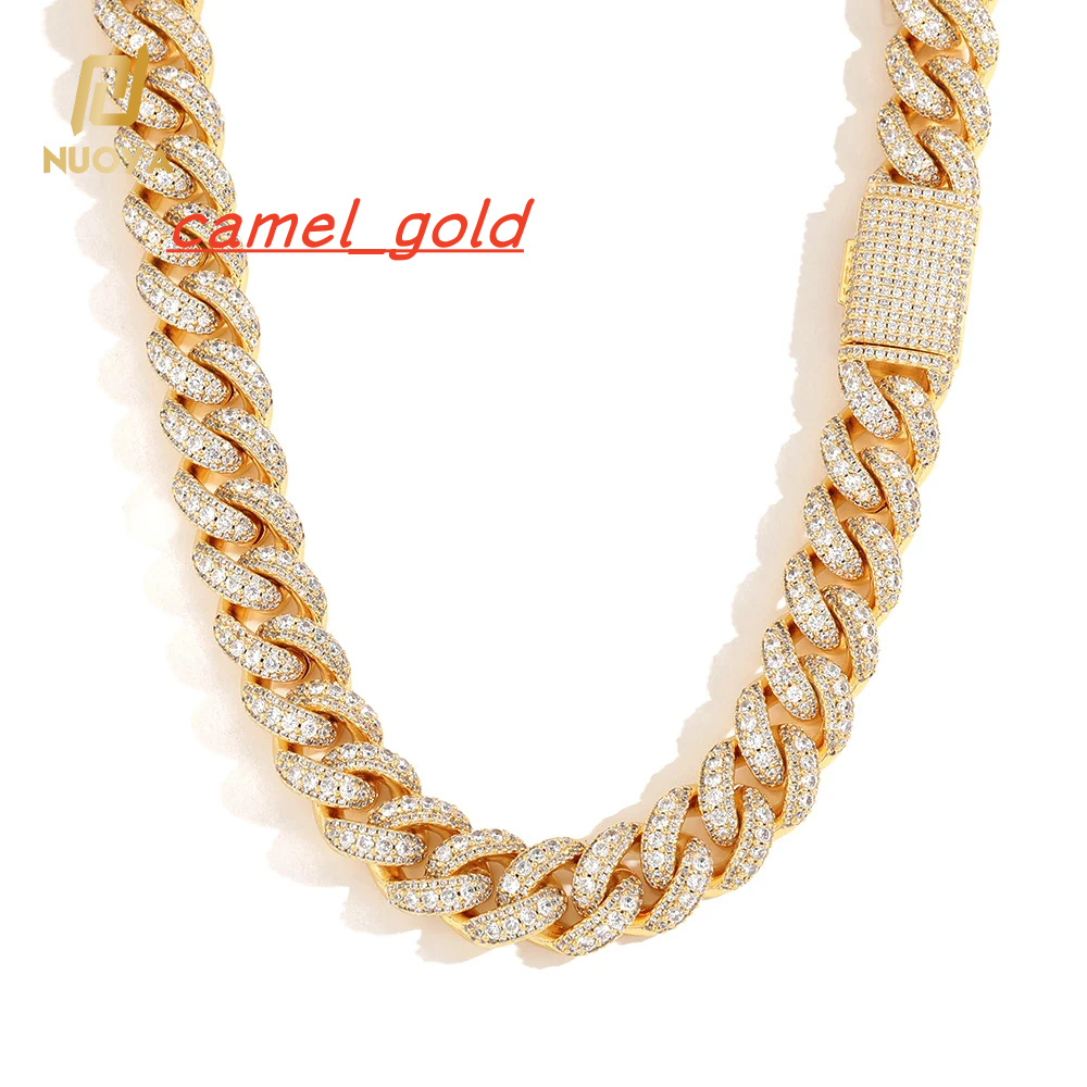 Hip Hop Jewelry for Men 15mm 3 Row Iced Out Diamond Cuban Chain Necklace White Gold Plated Miami Cuban Link Chain