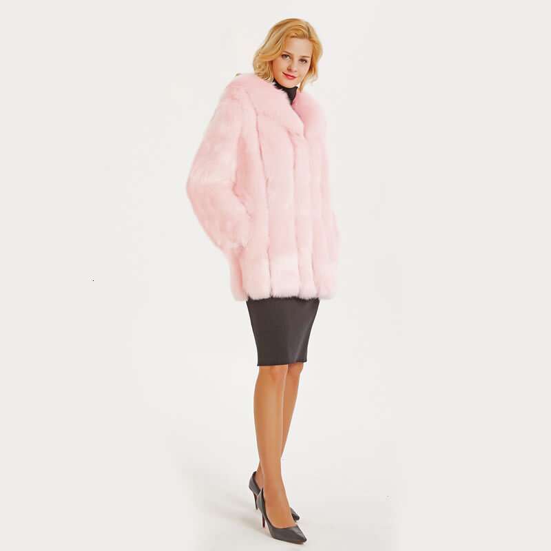 Women's Clothing Patchwork Top Fur Women's Mid Length Leather Jacket 250912