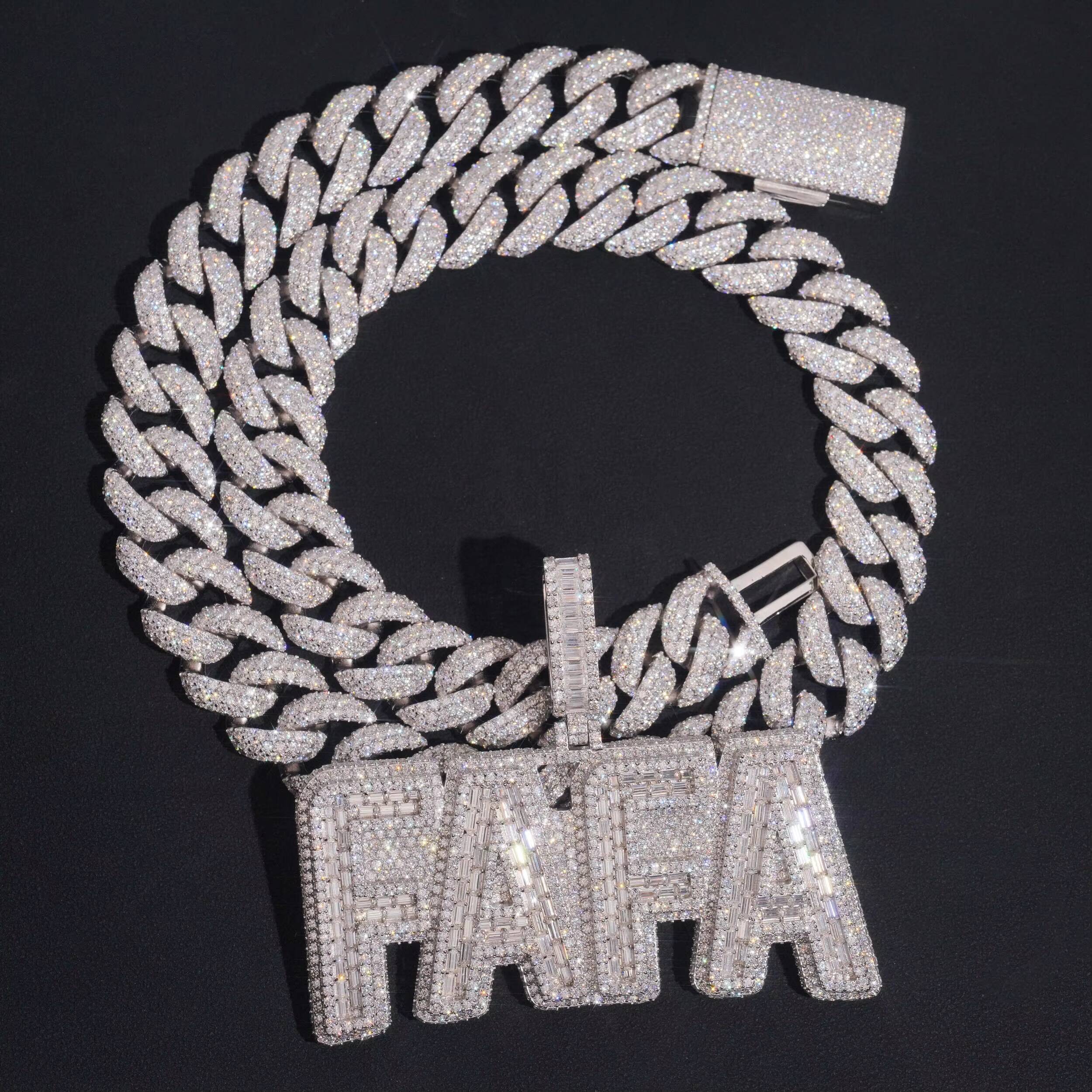 35Inch Width Iced Out Jewelry Moissanite Baguette Cut Letter Initial Pendant 925 Silver Moissanite Diamond Pendant