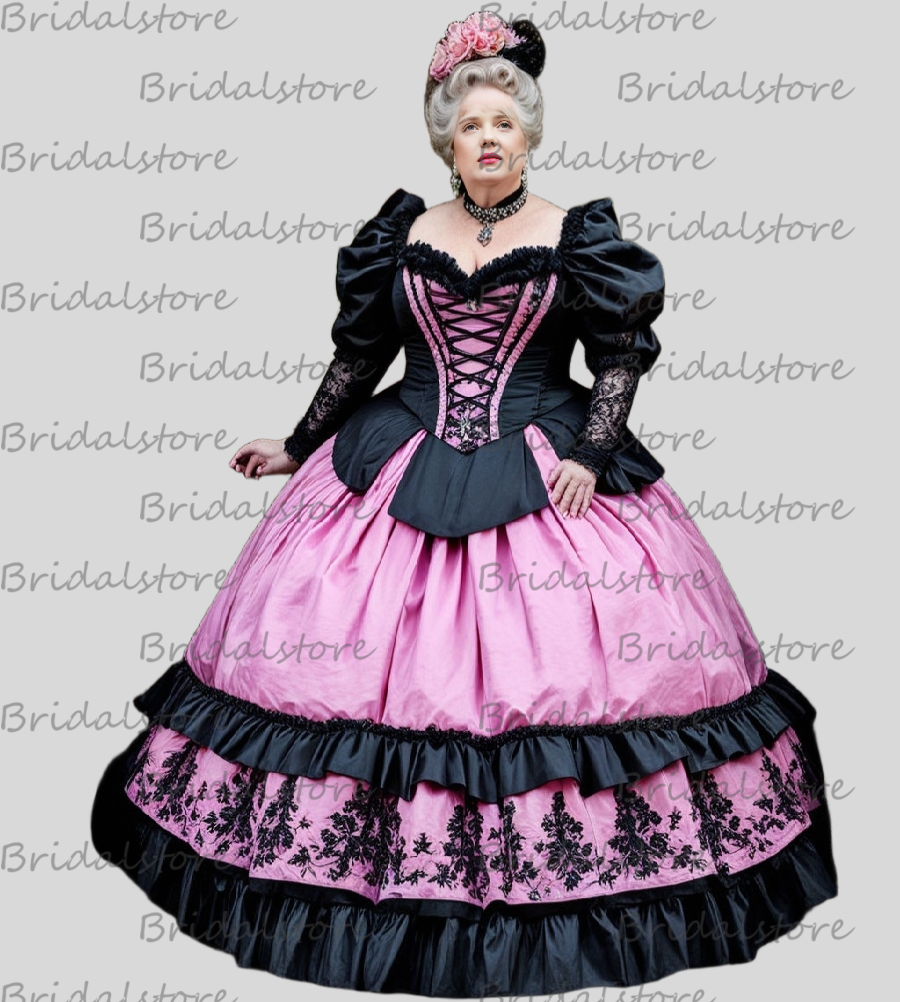 Baroque Rococo Pink With Black Evening Dress Cosplay Medieval Renaissance Prom Dress Lace Plus Size Costume Party Gown 2025 Vintage Cosplay Formal Occ