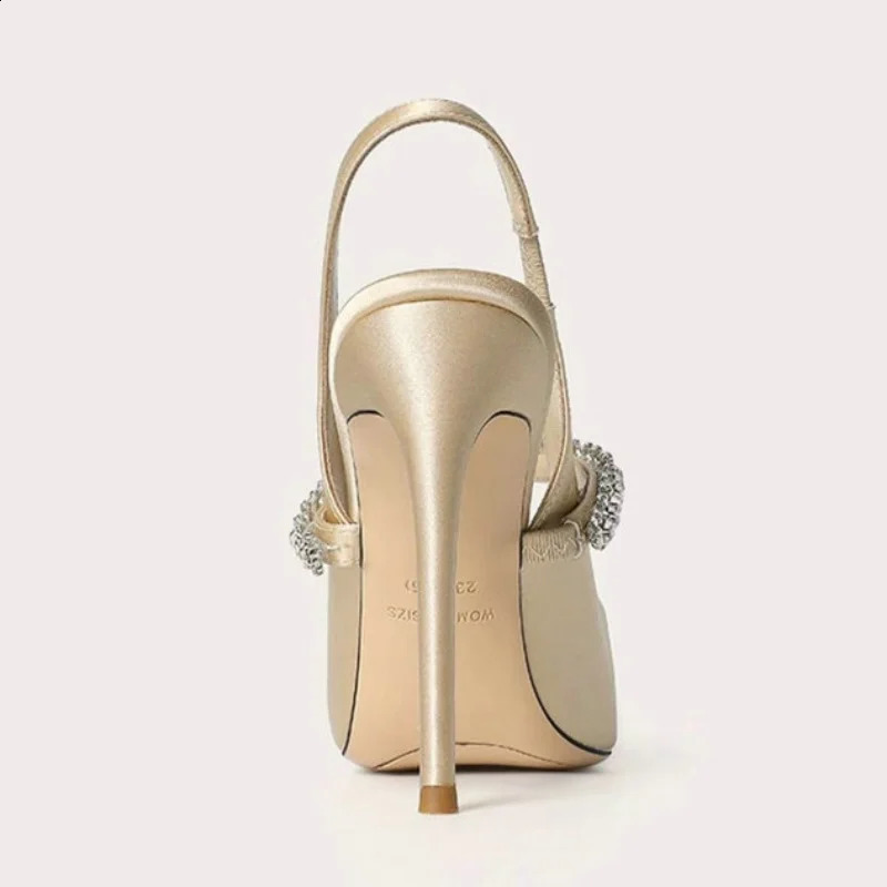 Zapatos Mujer Sandals Women Satin High Heels Wedding Prom Shoes Summer Fashion Silk Diamond Pointed Back Strap Heels250910