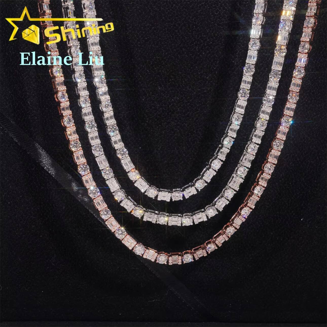 5MM Iced Out Lad Diamond Hip Hop Jewelry VVS Moissanite Tennis Necklace Men Sterling Silver 925 Tennis Chain Bracelet