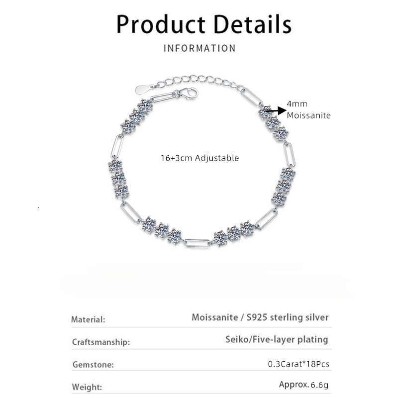 Direct Sale Full 4mm Tennis 5.4CTW Fashion Gemstone Sparkling Moissanite Bracelet for Women