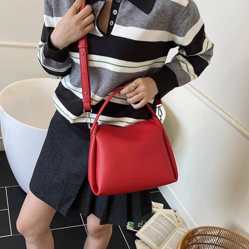 PU Leather Bucket Bag Women s Shoulder Bag Short Handle Handbag Solid Color Women s Crossbody Bag Fashionable And Versatile Commuting Designer Bag