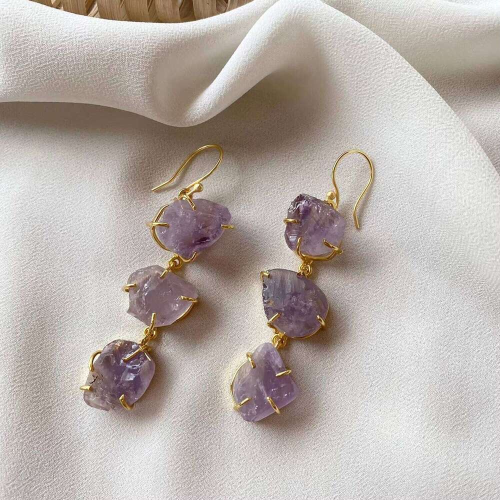 Sterling Sier Women's Handmade Drop Dangle Earrings Raw Rainbow Moonstone Gemstone Prong Setting Wholesale Moissanite