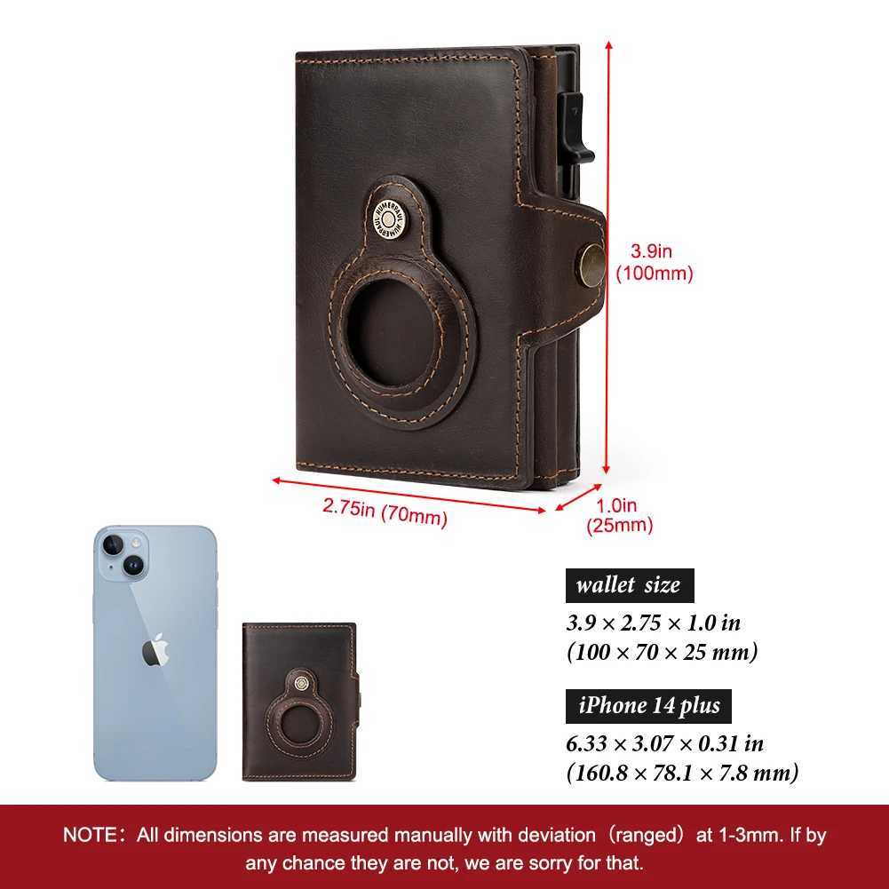 Cowhide Leather Mens Wallet RFID Blocking Protect Cardholder Automatic Card Case for Women with Apple AirTag Holder W250911