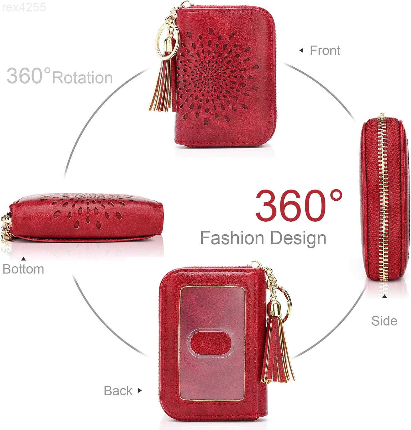 RFID Credit Card Holder Zipper Card Case Keychain Small Wallet for Women 1927 REDW250911