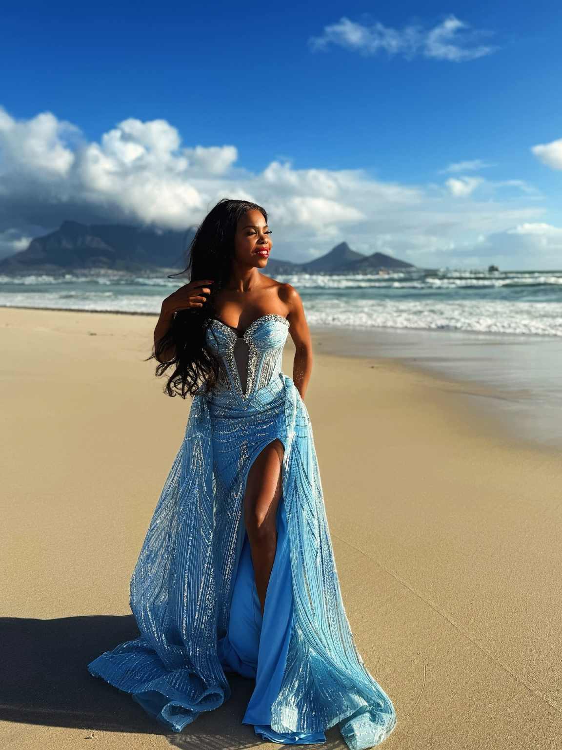 Sky Blue Two Pieces Prom Dresses With Overskirt Crystal Beading Sweetheart Neck Guest Gowns Dubai Arabic Vacation Party Night Customized