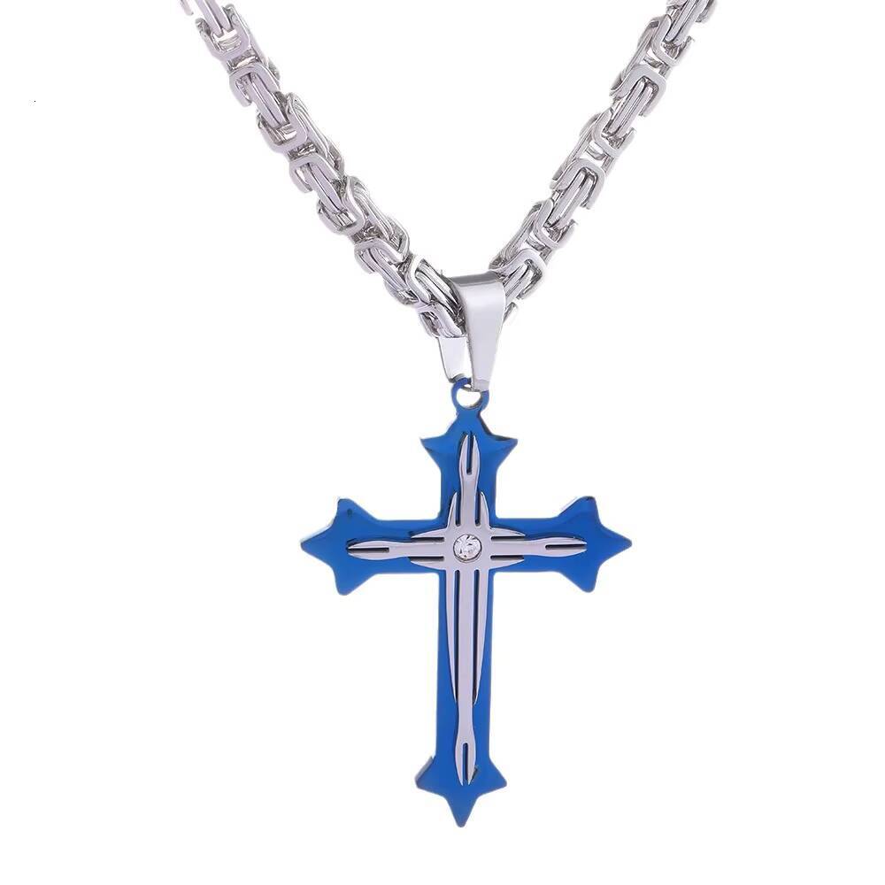 Mens Trendy Titanium Steel Diamond Cross Pendant Necklace Personalized Hiphop Style Stainless Steel Chains Jewelry