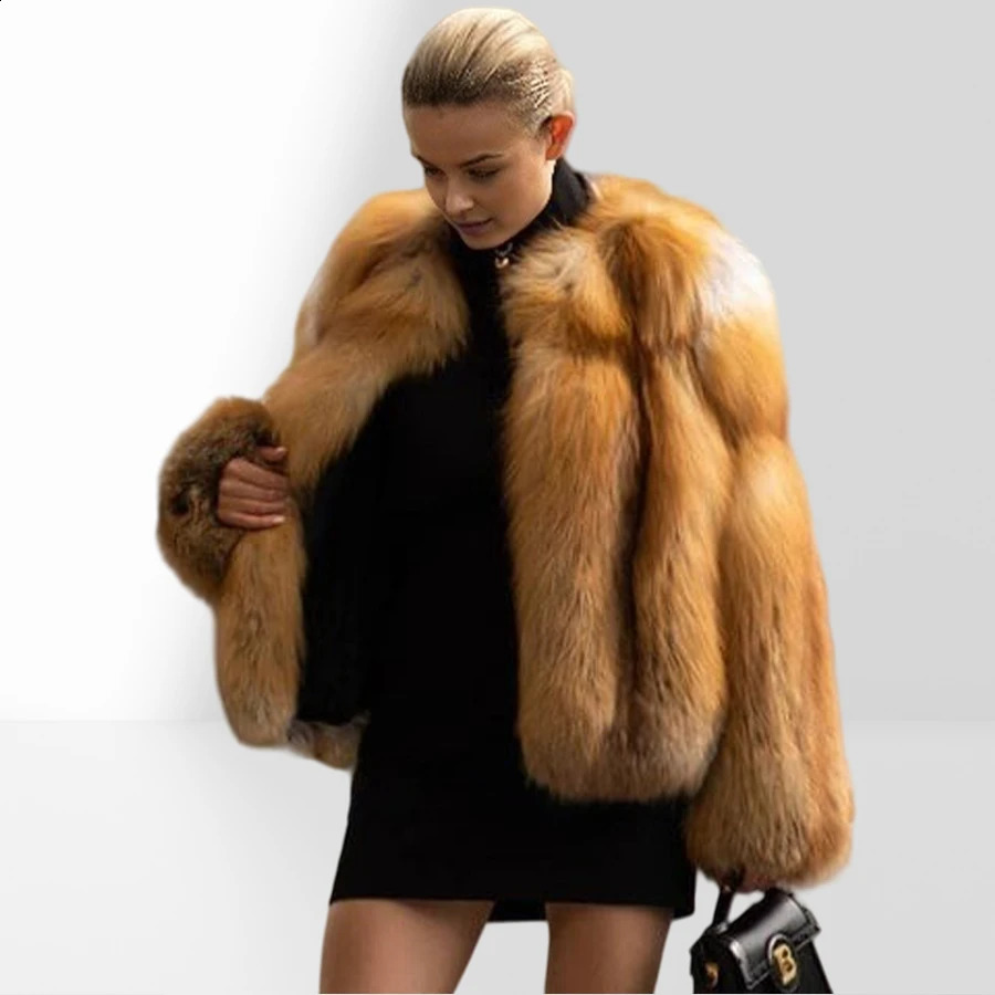 Red Fox Fur Coat With Round Collar Short Real Fur Coat For Women Cropped Fur Jacket High Quality Genuine Leather Fur Jackets 250910