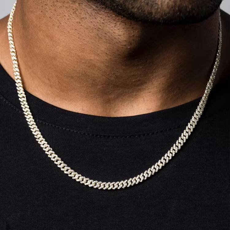 6mm Single Row VVS GRA Moissanite Diamond Gold Plated Silver Cuban Link Chain for Man/women Hip Hop Necklace