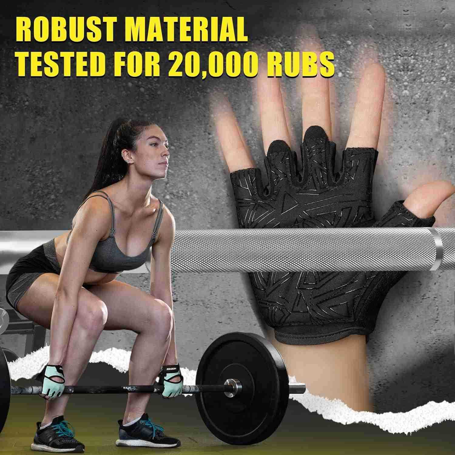 Ventilated Weight Lifting Gloves Thick Padded Workout Gym Gloves with Full Palm Protection Grip Shock Absorption for Women Mens Fitness Exercise Train