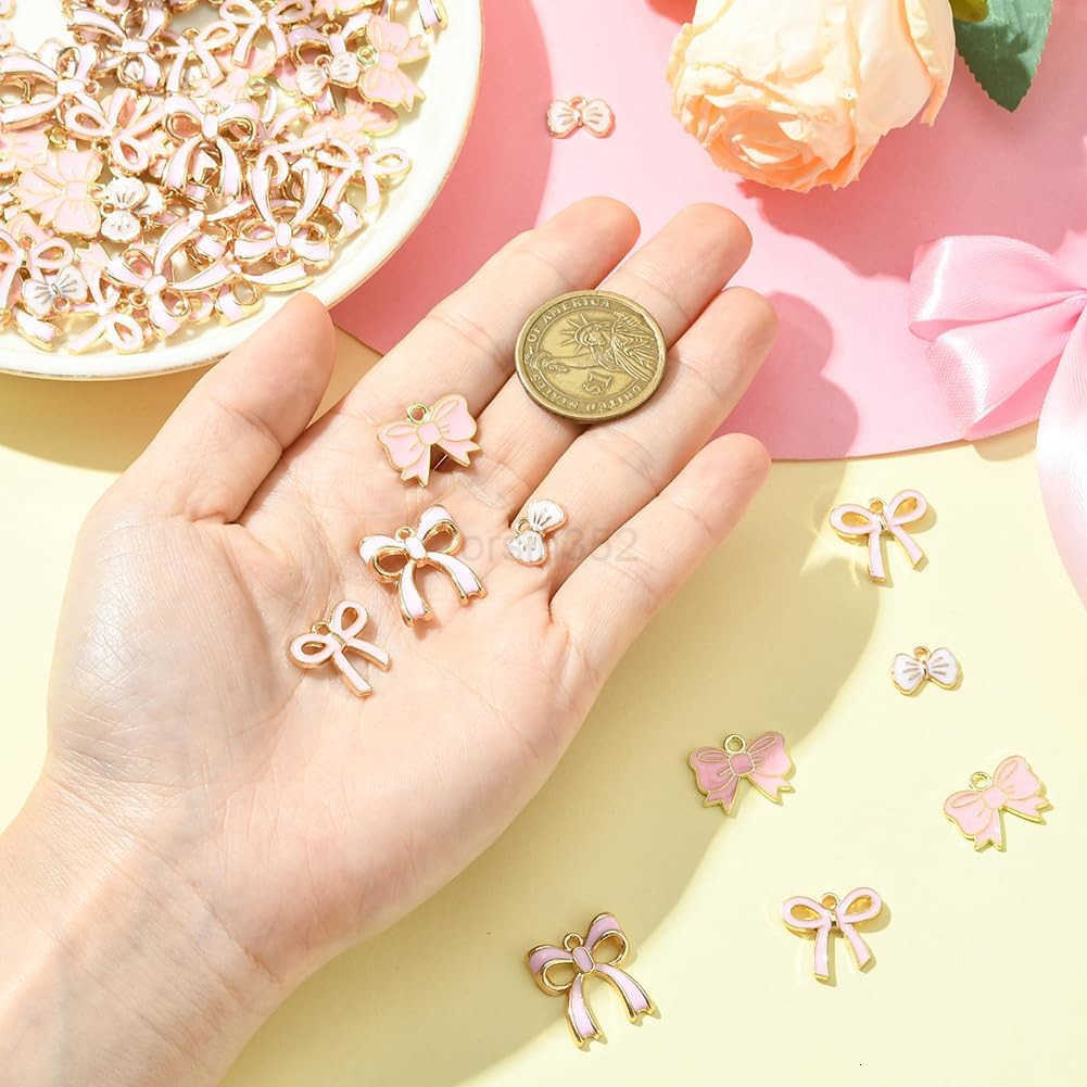 1 Box 4 Style 4080Pcs Romantic Charm Enamel Flat Bowknot Charms Pink Bow Pendants Bulk for Women Jewelry Making Earrings Necklace sW250911