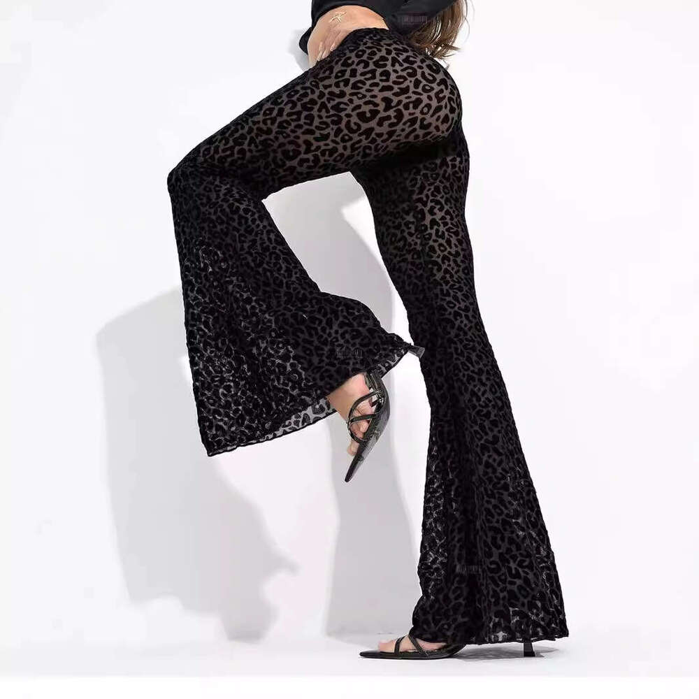 Women's Fashion Sexy Mesh Velvet High Waist Leg-Lengthening Fld Casual Pants