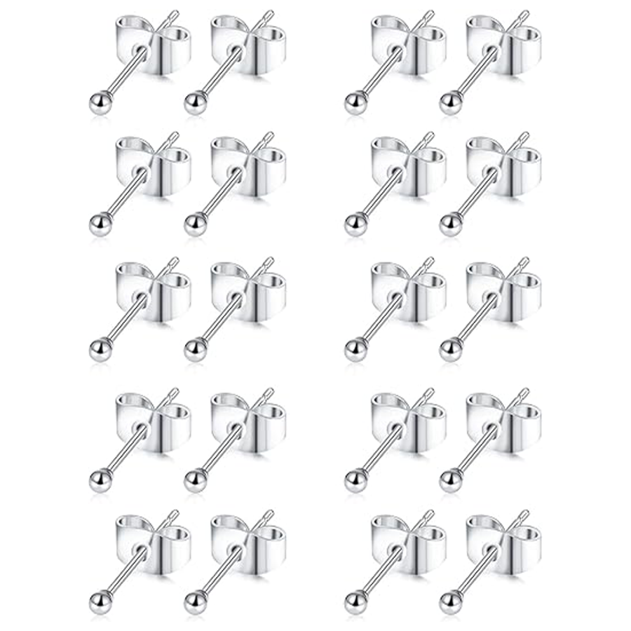 10 Pairs 20G 2mm Tiny Stud Earrings 316L Stainless Steel Small Ball Earring Set For Men Women Rose Silver Tone