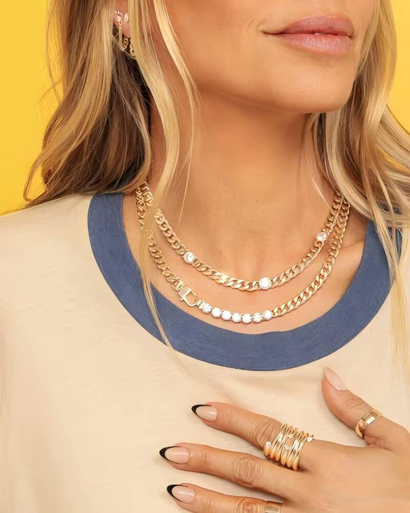 Wholesale Fashion 18K14K Gold Plated Zircon Necklace Mens and Womens Cuban Chain Link Made of Brass