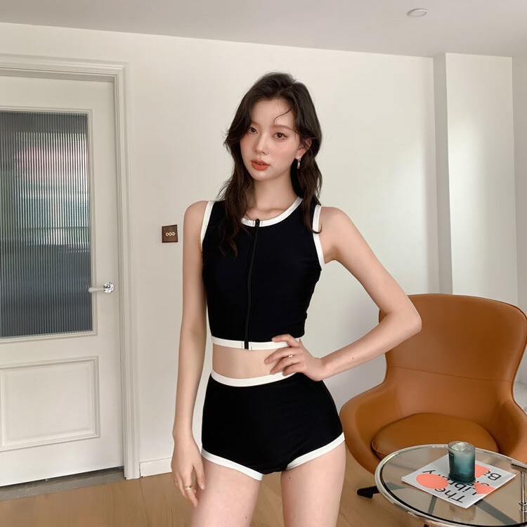 2025 New Women's Swimsuit Two-Piece Sexy Japanese and Korean Style Sports Small Chest Gathered Slimming Beach Vacation Swimwear