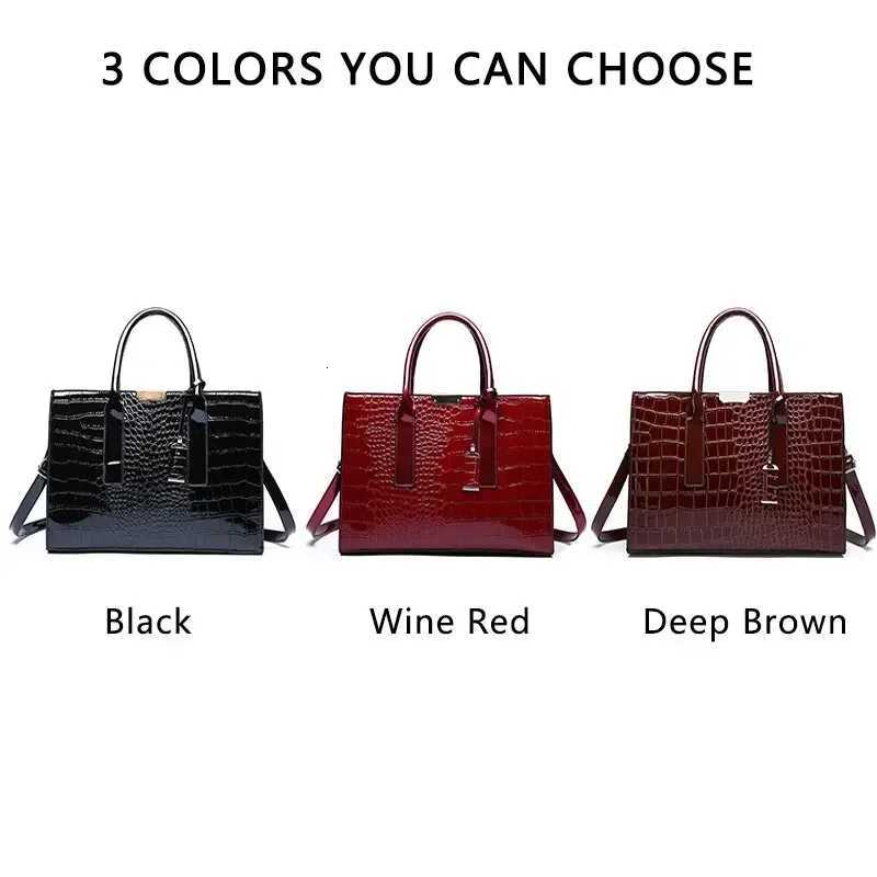 Vintage Womens Crocodile Pattern Handbag Large Capacity Tote Bag Leather Business Shoulder Bag For Female Z250911