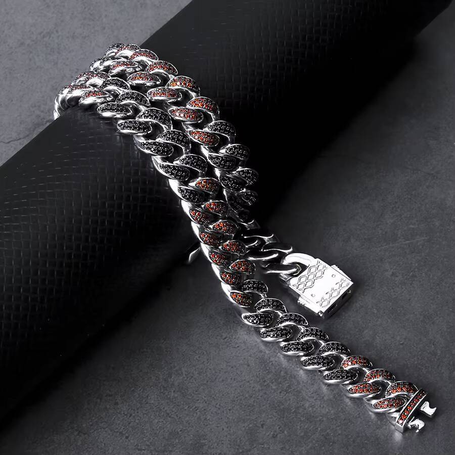 KRKC Wholesale 12mm 18inch BlackRed Color 5A CZ 2 Row Diamond Iced Out Hiphop Cuban Link Chain Necklace for Men