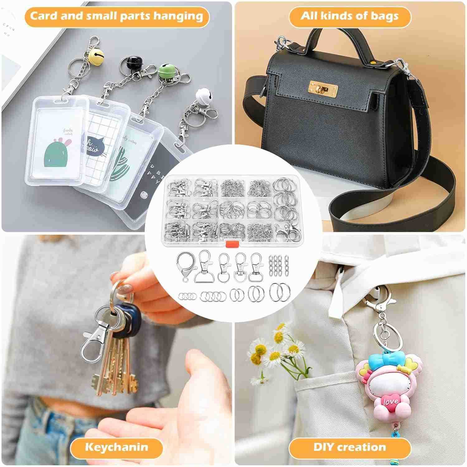 300PCS Keychain Making Kit Keychain Craft Supplies Including Key Chain Clips Lanyard Snap Hooks Key Rings and Jump Rings for Key Chain Making Purse Ma