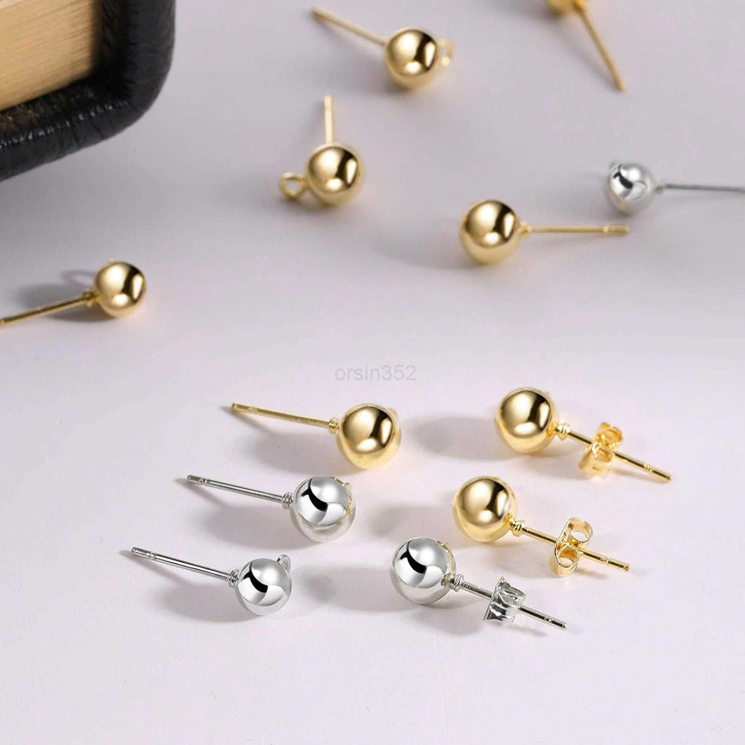 180 Pieces Ball Post Earring Stud with 200 Pieces Butterfly Back Earrings with Loop for DIY Jewelry Making Findings 4 mm 5 mm 6 mmSilver GoldW250911