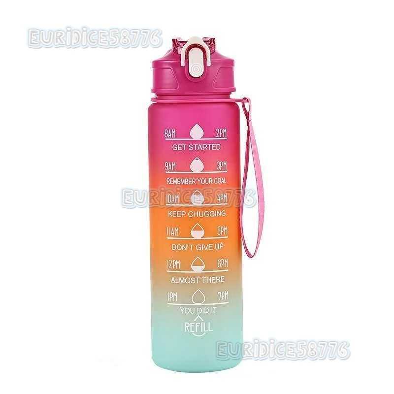 Gradient Color Matte Plastic Sports Cup with Handle Rope Portable Fitness Water Bottle with Bouncing Straw Space Cup with Lock H250911