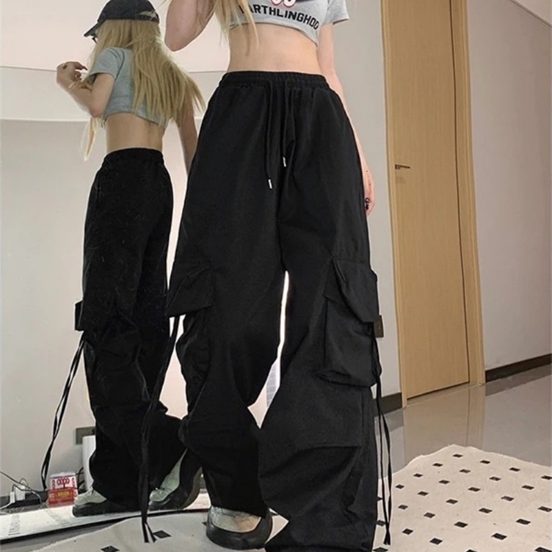 Retro Vintage High Street Baggy Pants Fashion Women Oversized Drawstring Pocket Pant Casual Streetwear Loose Jogger Trousers Z260314