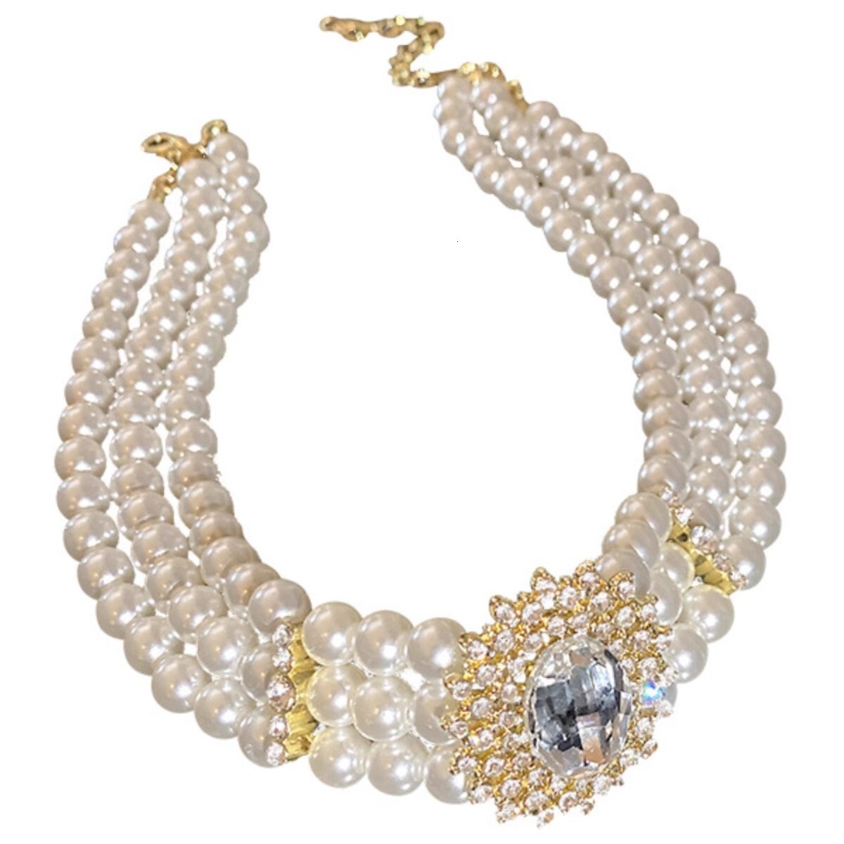 Luxury Brand Designer Jewelry Artificial Crystal Inlaid Diamond Multi-Row Artificial Pearl Necklace European And American Exaggerated Elegant Short Ch