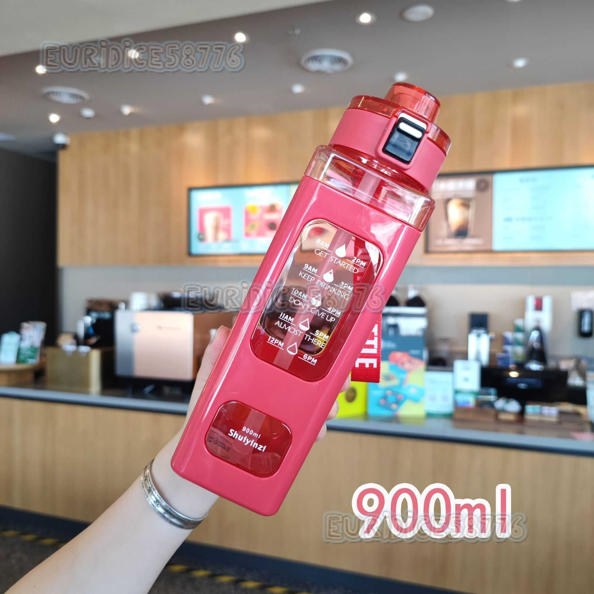 700ml Creative Plastic Water Bottle Portable with Strap Celebrity Square Sports Fitness Water Bottle Straw Cup H250911