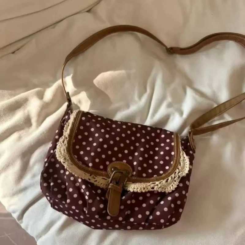 New Korean Polka Dot Niche Design Vintage Womens Single Shoulder Crossbody Bags Fashion Polka Dot Canvas Bag W250911