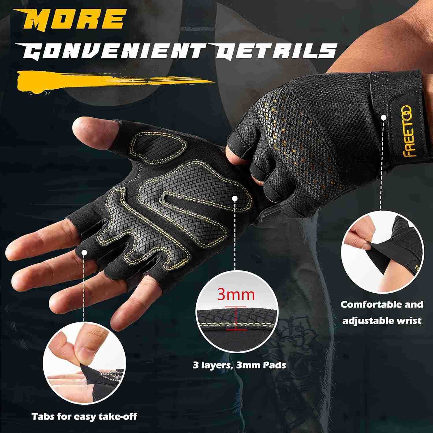 Workout Gloves for Men Weight Lifting Gloves with Full Palm Protection Ultra Ventilated Cushion Pads and Silicone GripW250910