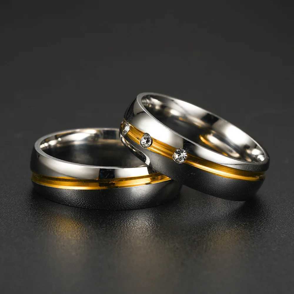 2025 Trendy Stainless Steel Couple Rings For Men Women Inlay Rhinestones Zirconia Rings Wedding Party Jewelry Festival Gifts W250911