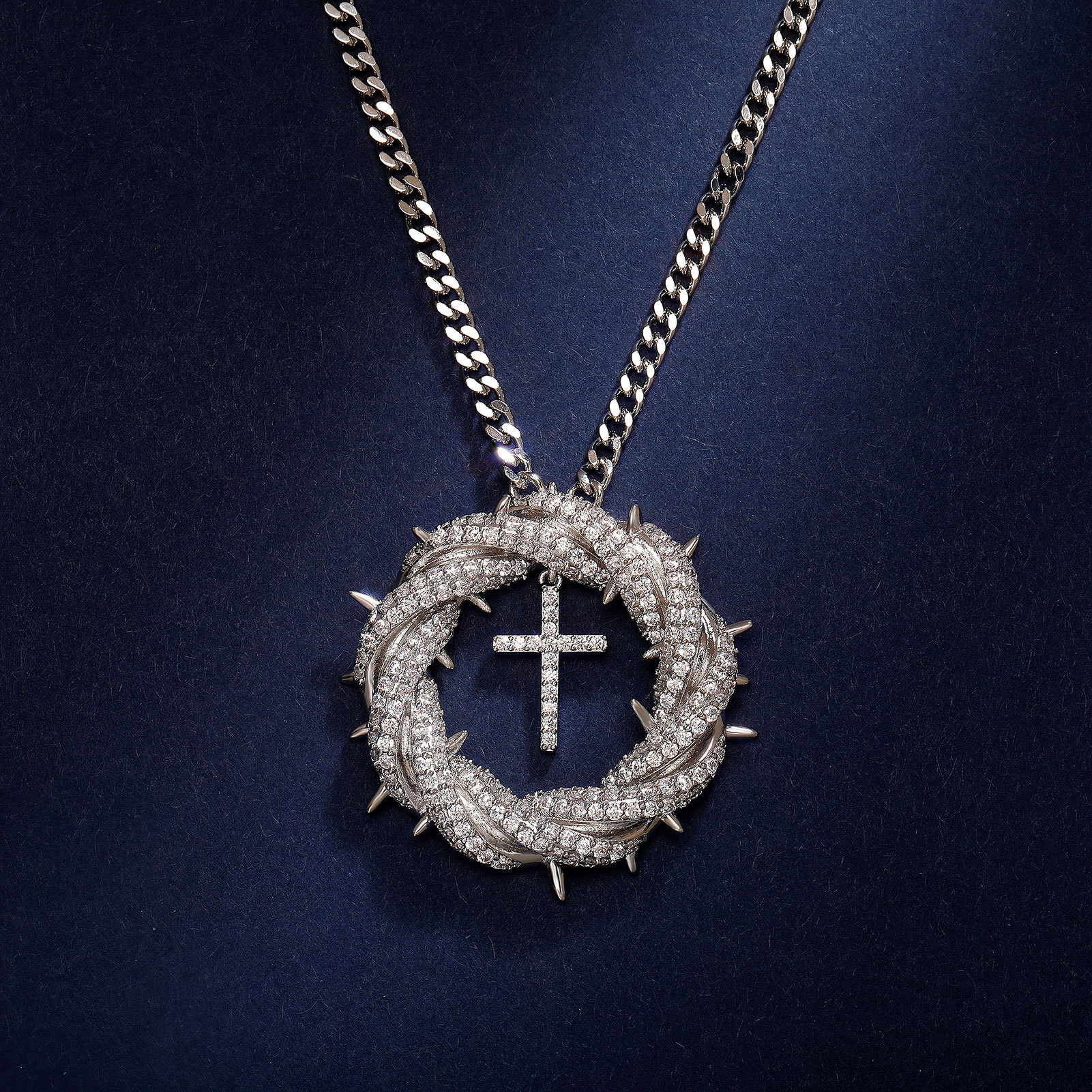Moissanite thorn crown cross pendant 925 silver religious charm hip hop iced out necklace spiritual custom fashion statement
