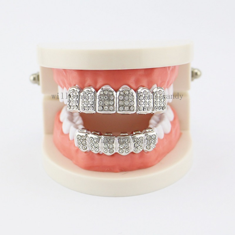 18K Gold Filled Teeth Grillz Glaze Cubic Zirconia Diamond Top Bottom Grillz Teeth Hip Hop Grills Miami Bling Fine Jewelry for Men Body Jewellry