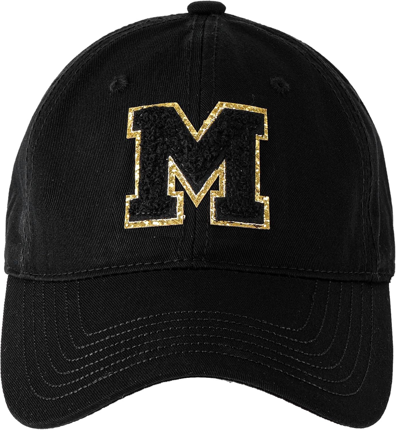 Shiny Letter Initial.s Unstructured Cotton Black Baseball Cap for Women, Adjustable Dad Hat