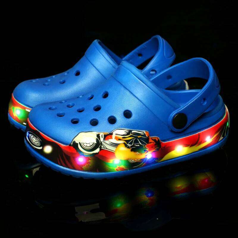 Summer Children Hole LED Lighted Flashing Light Shoes Boys Girls Beach Sandals Kids Breathable Fashion Sneakers