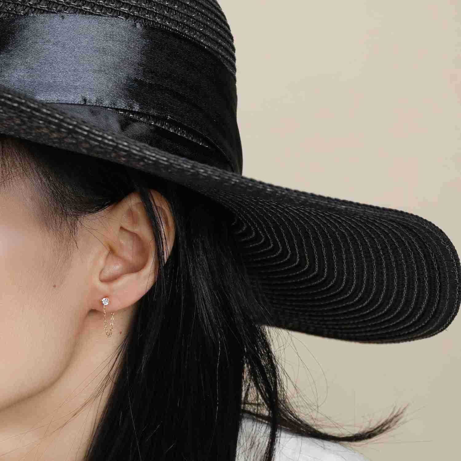 Sterling Silver Gold Chain Earrings for Women Hypoallergenic Gold Plated Cubic Zirconia Pearl Butterfly Stud with Chain Earrings Birthday Gifts for Wo