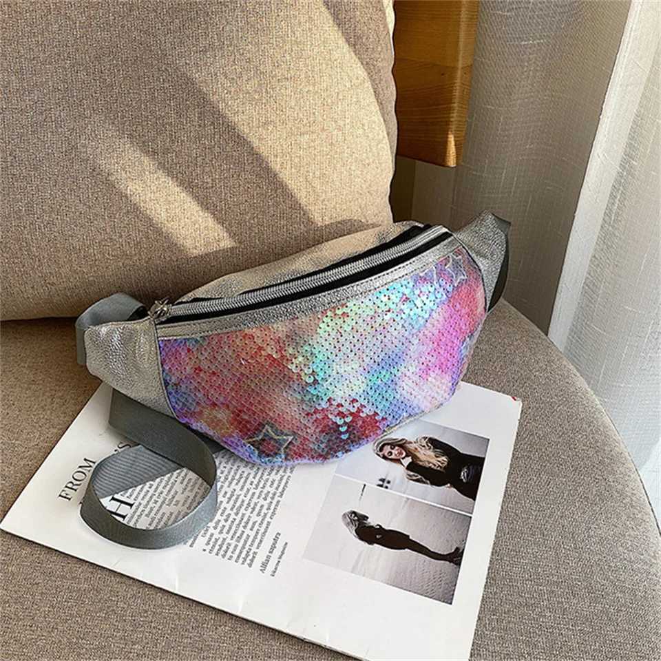 Fashion Handbag For Women Pu Leather Fabric Crossbody Belt Bag Glitter Sequin Fanny Pack Stylish Chest Pouch Single Shoulder Bag Z250911