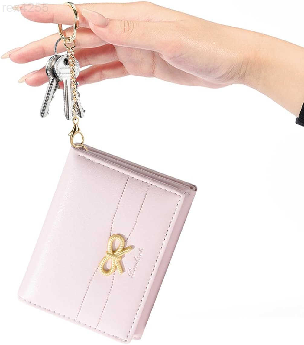Fashion Cute Coquette Bow Wallet with Keychain Aesthetic Card Holder ID Window for Women Girls PINKW250911