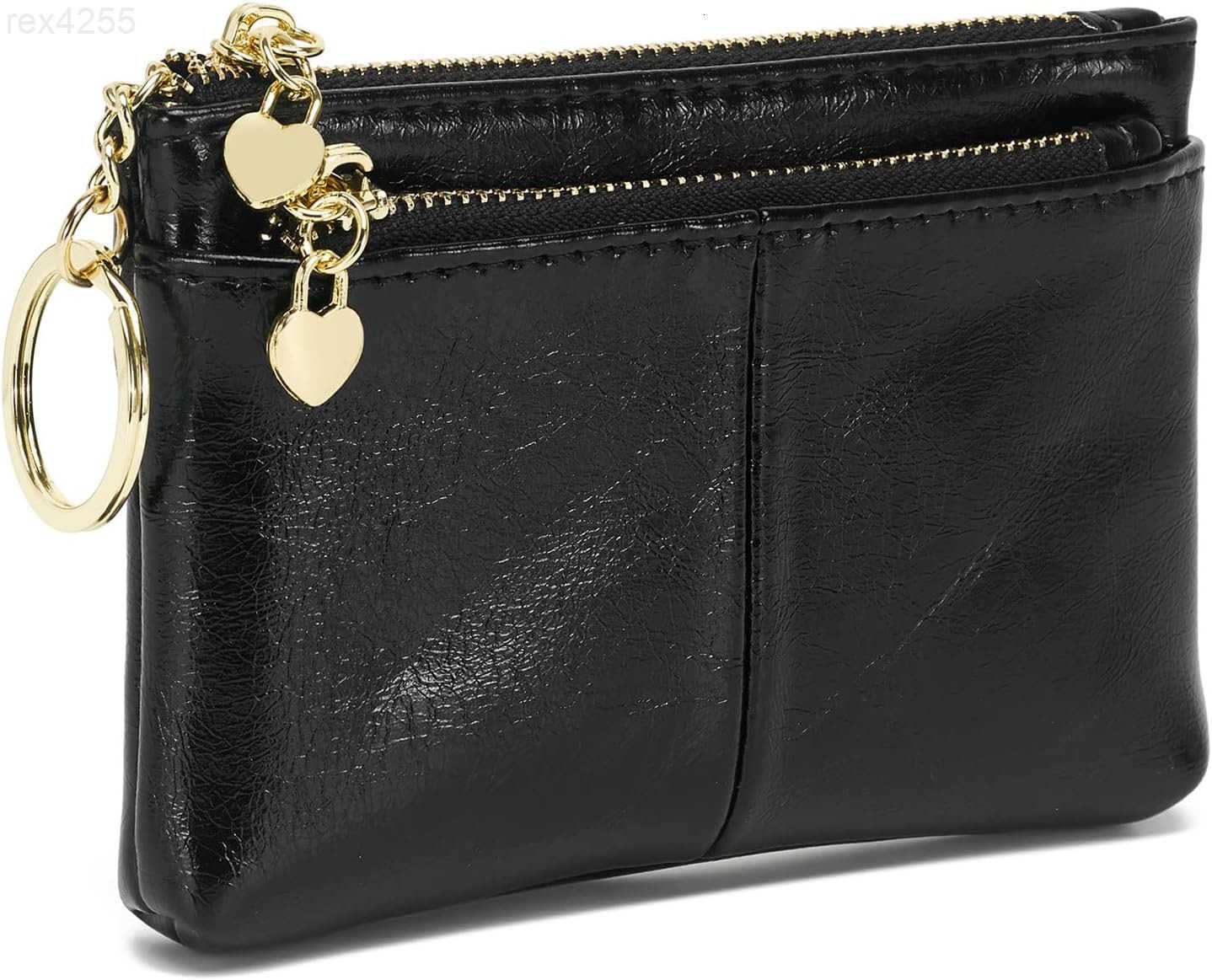 Women PU Leather Zip Mini Coin Purse With Key Ring Triple Zipper Card Holder WalletBlackW250911