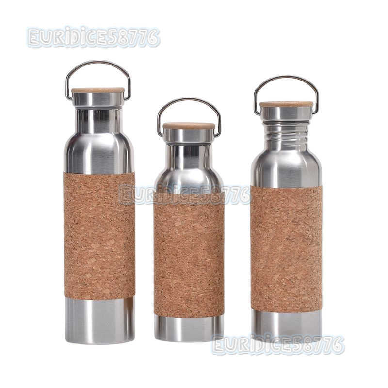 304 Stainless Steel Insulated Cup Bamboo Pattern Wooden Lid Direct Drinking Hiking Flask Creative Cork Cloth Cover Sports Water Bottle H250911