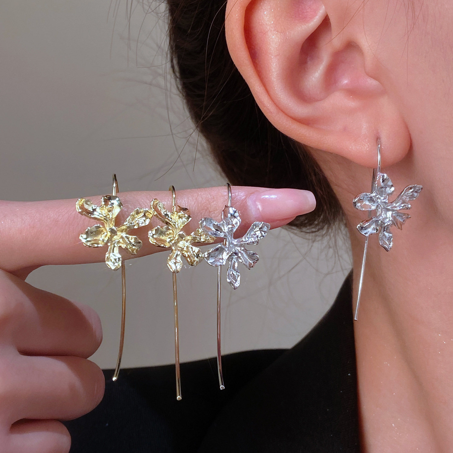 Spring And Summer Lily For Women, Ins Style, Long Elegant Flower Thread Earrings