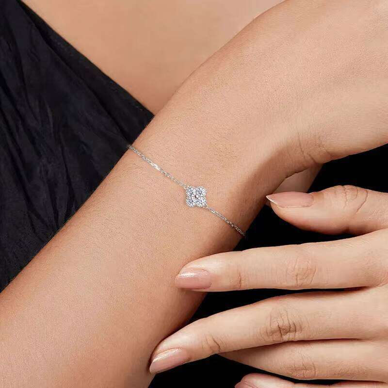 Moissanite Jewelry With Certificate Sterling Sier Clover Four-leaf Flower Adjustable Chain Bracelets for Women
