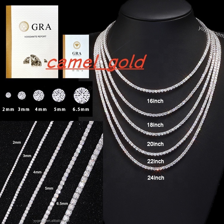 Ready to Ship 2mm5mm Pass Diamond Test S925 Sterling Silver Women Men HipHop Diamond Necklace GRA Moissanite Tennis Chain