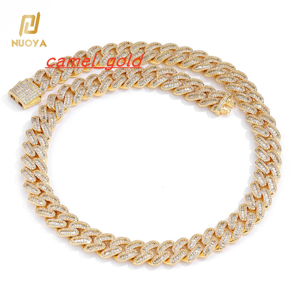 NUOYA 15MM Cuban Link Chain Necklace Micro Pave Bling AAA Cubic Zirconia 18K Gold Plated Cuban Link Chain Rapper Jewelry